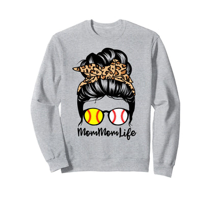 Mommom Life Messy Bun Hair Sweatshirt - Fun Novelty Design for Adults - T-Shirt, Sweatshirt, Hoodie