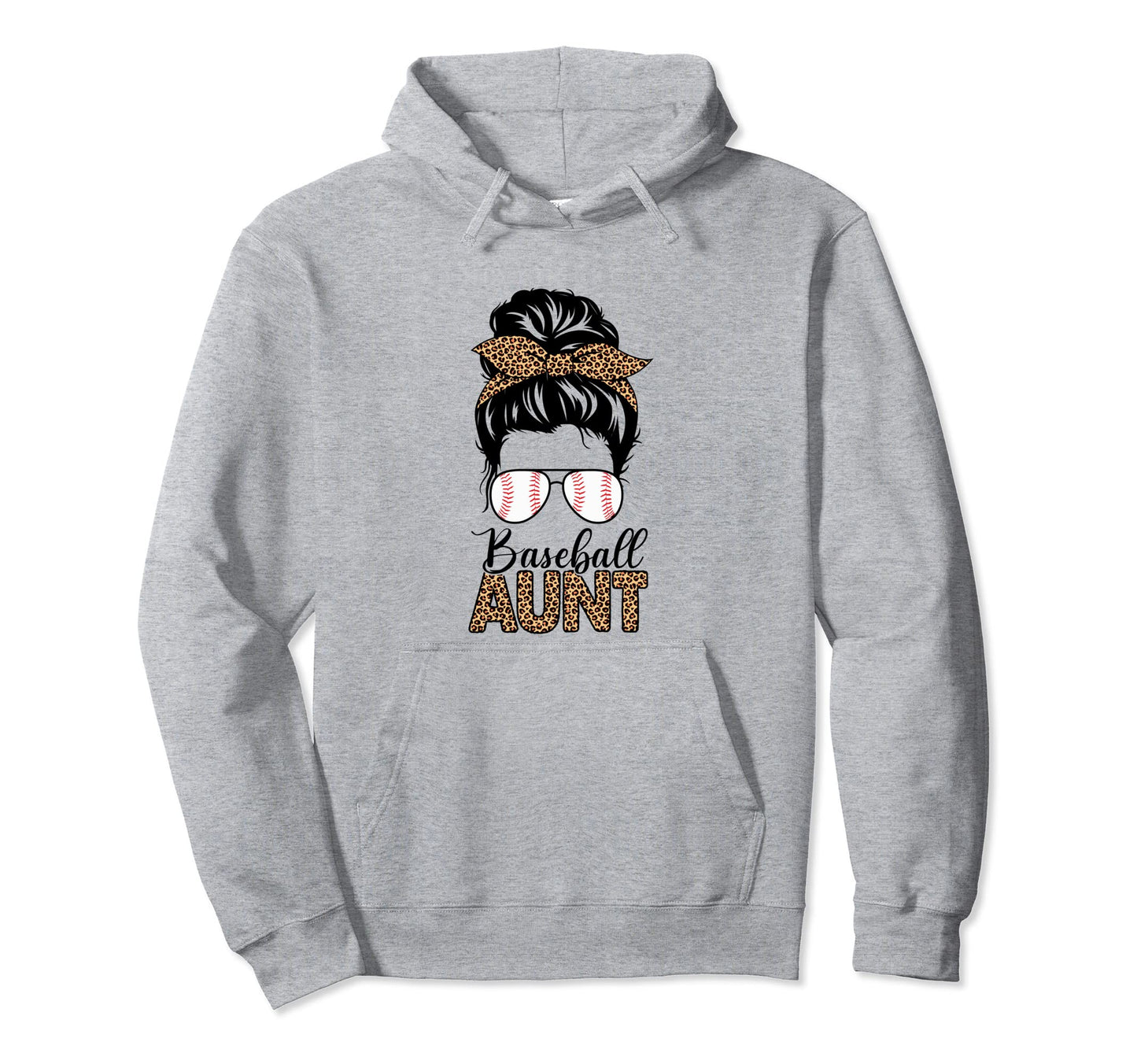 Baseball Aunt Life Messy Bun Hair Leopard Hoodie - Novelty Apparel Unisex - T-Shirt, Sweatshirt, Hoodie