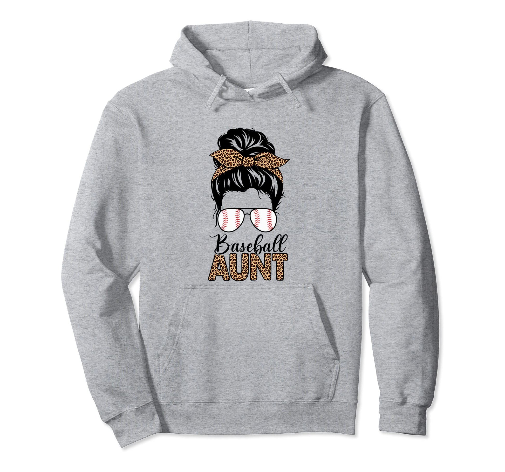 Baseball Aunt Life Messy Bun Hair Leopard Hoodie - Novelty Apparel Unisex - T-Shirt, Sweatshirt, Hoodie