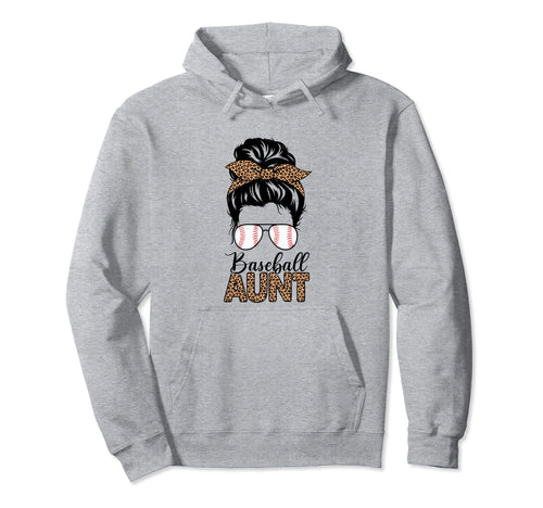 Baseball Aunt Life Messy Bun Hair Leopard Hoodie - Novelty Apparel Unisex - T-Shirt, Sweatshirt, Hoodie