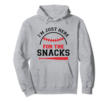 Im Just Here Snacks Funny Baseball Hoodie - Minimalist Print for Adults - T-Shirt, Sweatshirt, Hoodie