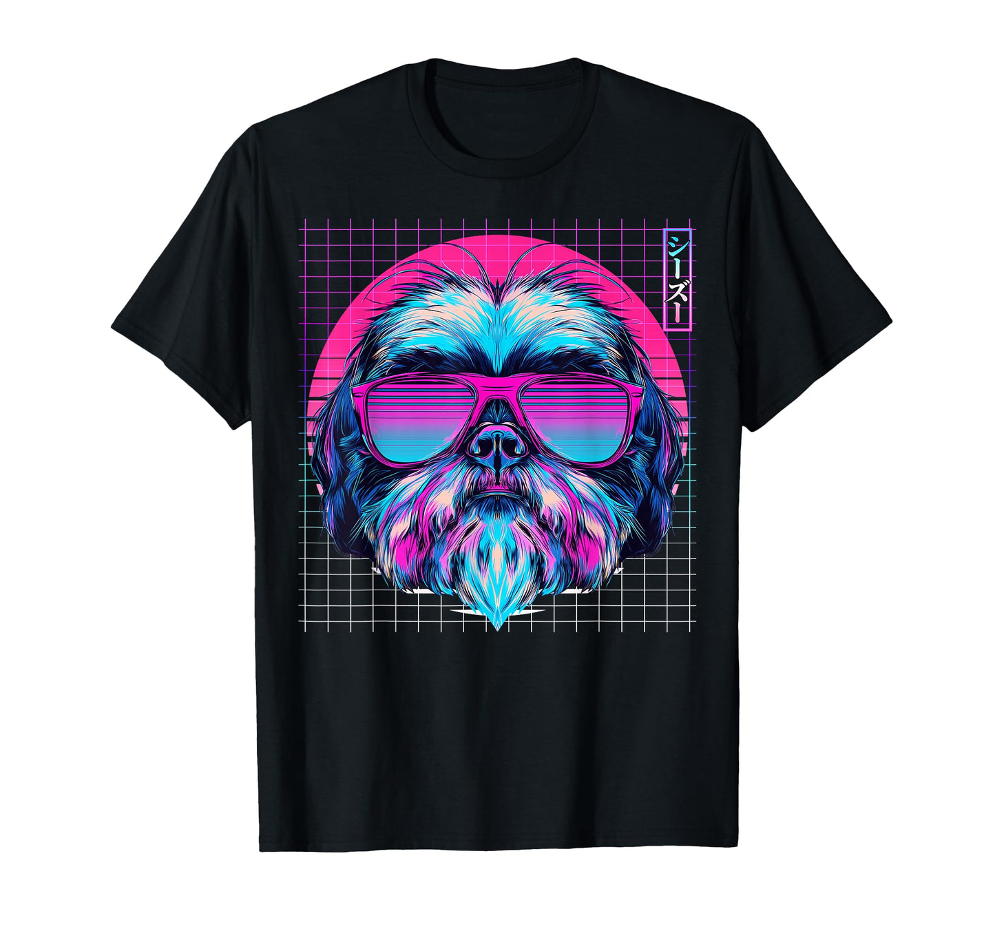 Shih Tzu Sunglasses Dog Vaporwave T-Shirt - Fun Novelty Design Unisex - T-Shirt, Sweatshirt, Hoodie