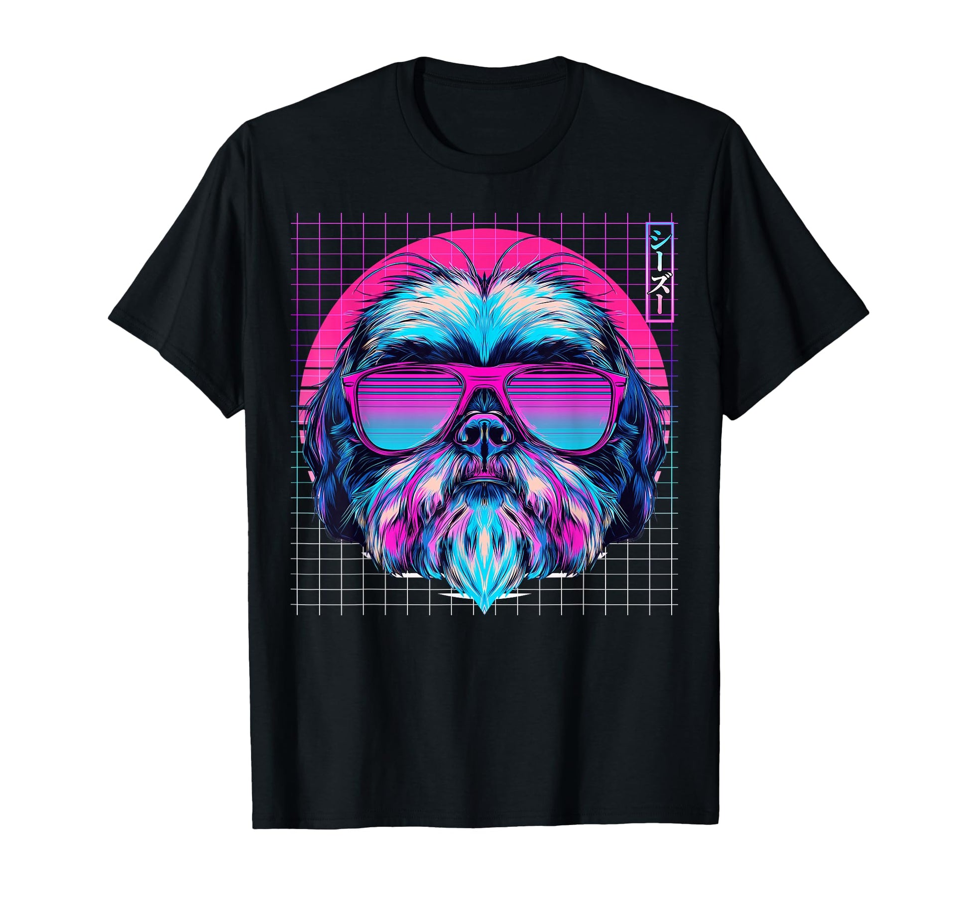Shih Tzu Sunglasses Dog Vaporwave T-Shirt - Fun Novelty Design Unisex - T-Shirt, Sweatshirt, Hoodie