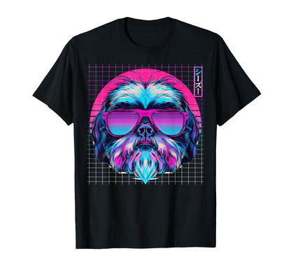 Shih Tzu Sunglasses Dog Vaporwave T-Shirt - Fun Novelty Design Unisex - T-Shirt, Sweatshirt, Hoodie