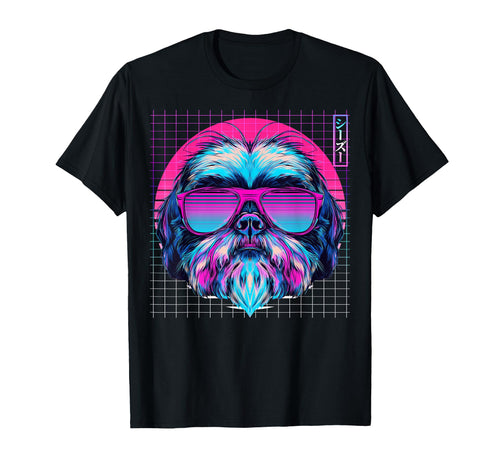 Shih Tzu Sunglasses Dog Vaporwave T-Shirt - Fun Novelty Design Unisex - T-Shirt, Sweatshirt, Hoodie