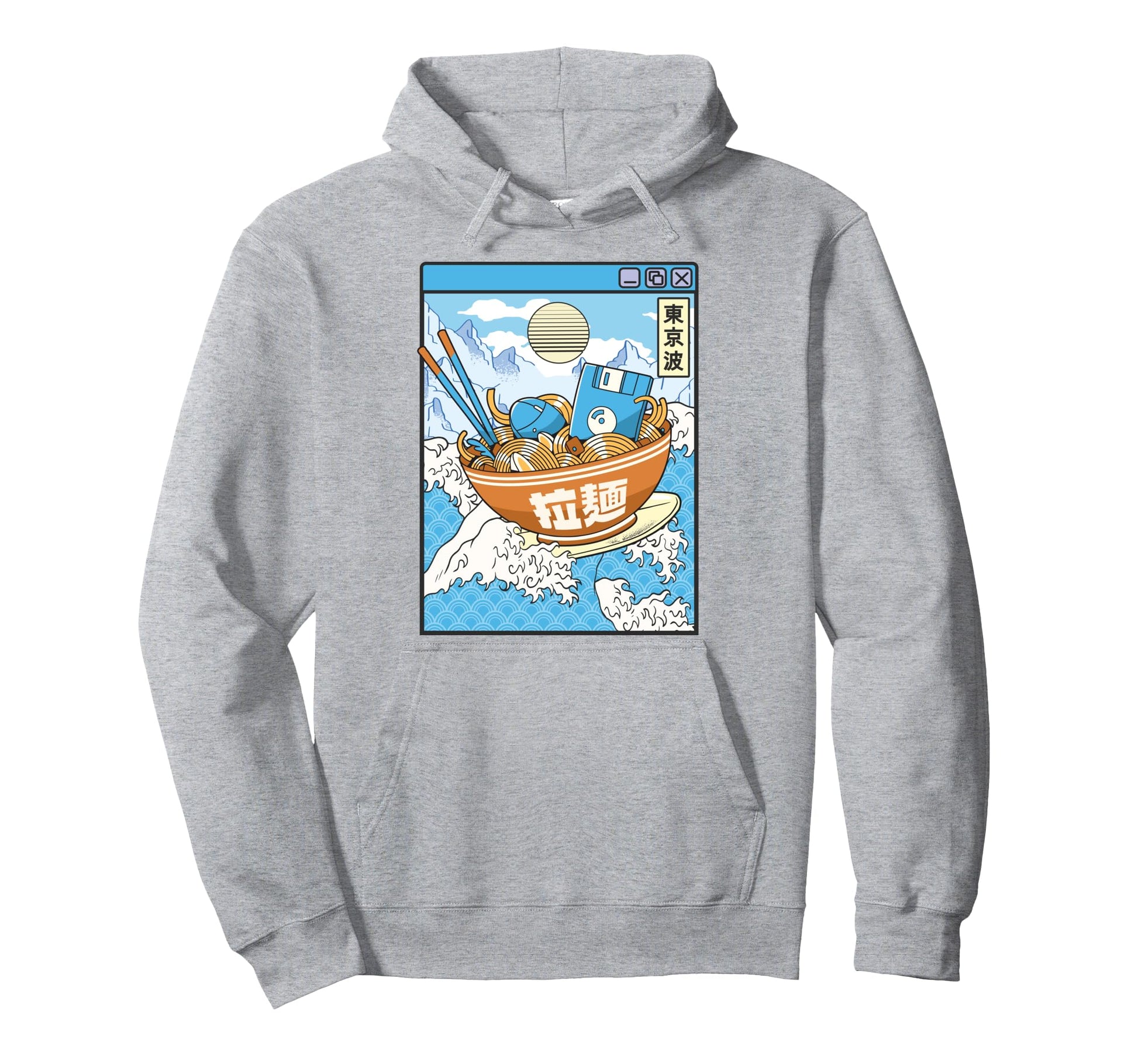 Surfing Digital Ramen Bowl Japanese Wave Hoodie - Custom Art Print Unisex - T-Shirt, Sweatshirt, Hoodie