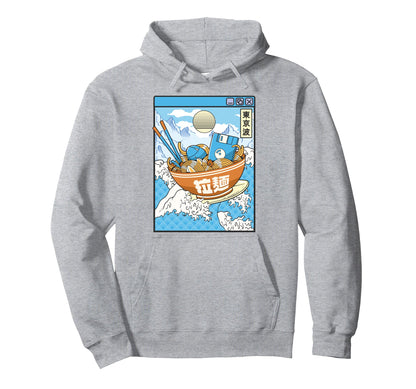 Surfing Digital Ramen Bowl Japanese Wave Hoodie - Custom Art Print Unisex - T-Shirt, Sweatshirt, Hoodie