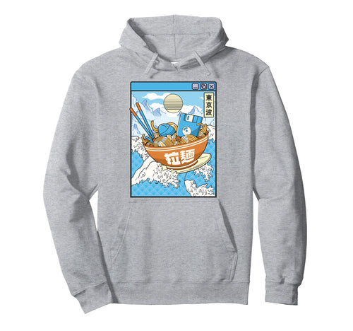 Surfing Digital Ramen Bowl Japanese Wave Hoodie - Custom Art Print Unisex - T-Shirt, Sweatshirt, Hoodie