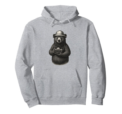 Explorer Bear Camera Adventure Hoodie - Streetwear Style Men Women - T-Shirt, Sweatshirt, Hoodie