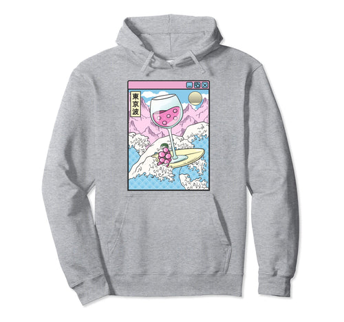 Surfing Wine Glass Japan Waves Anime Hoodie - Minimalist Print Unisex - T-Shirt, Sweatshirt, Hoodie