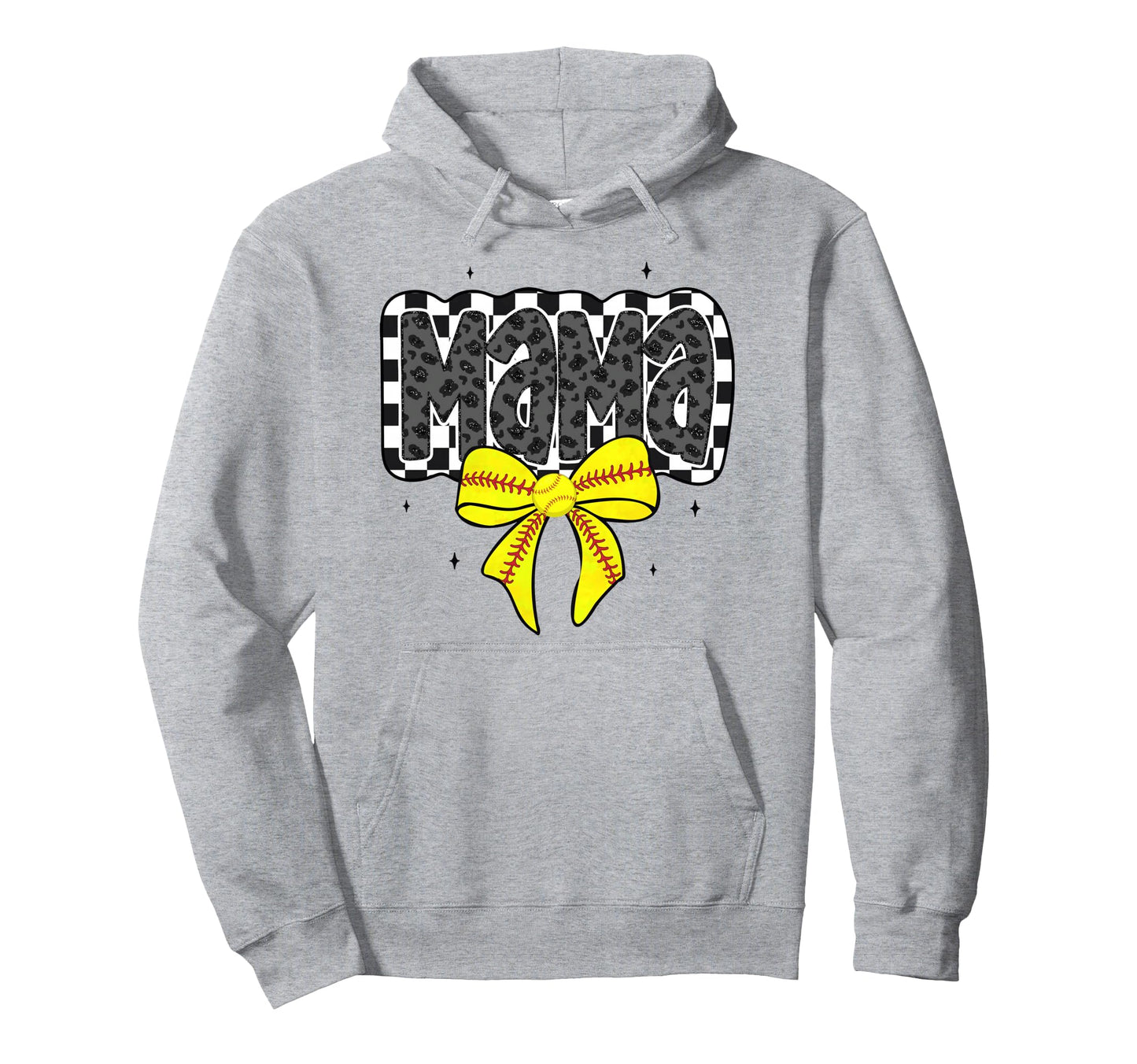 Checker Softball Mama Softball Bow Hoodie - Trendy Graphic Men Women - T-Shirt, Sweatshirt, Hoodie