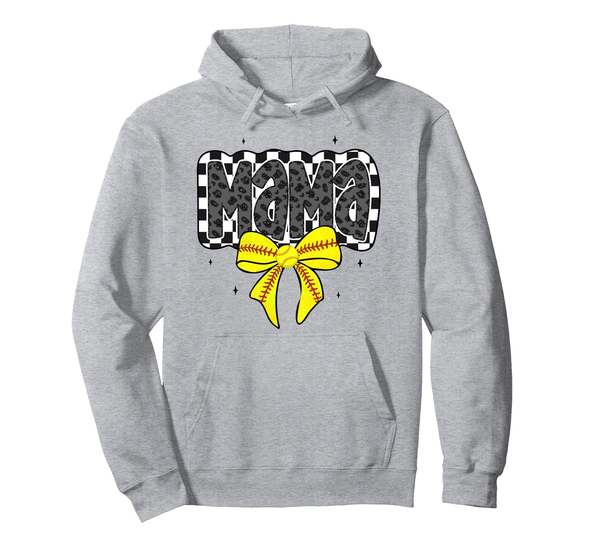 Checker Softball Mama Softball Bow Hoodie - Trendy Graphic Men Women - T-Shirt, Sweatshirt, Hoodie