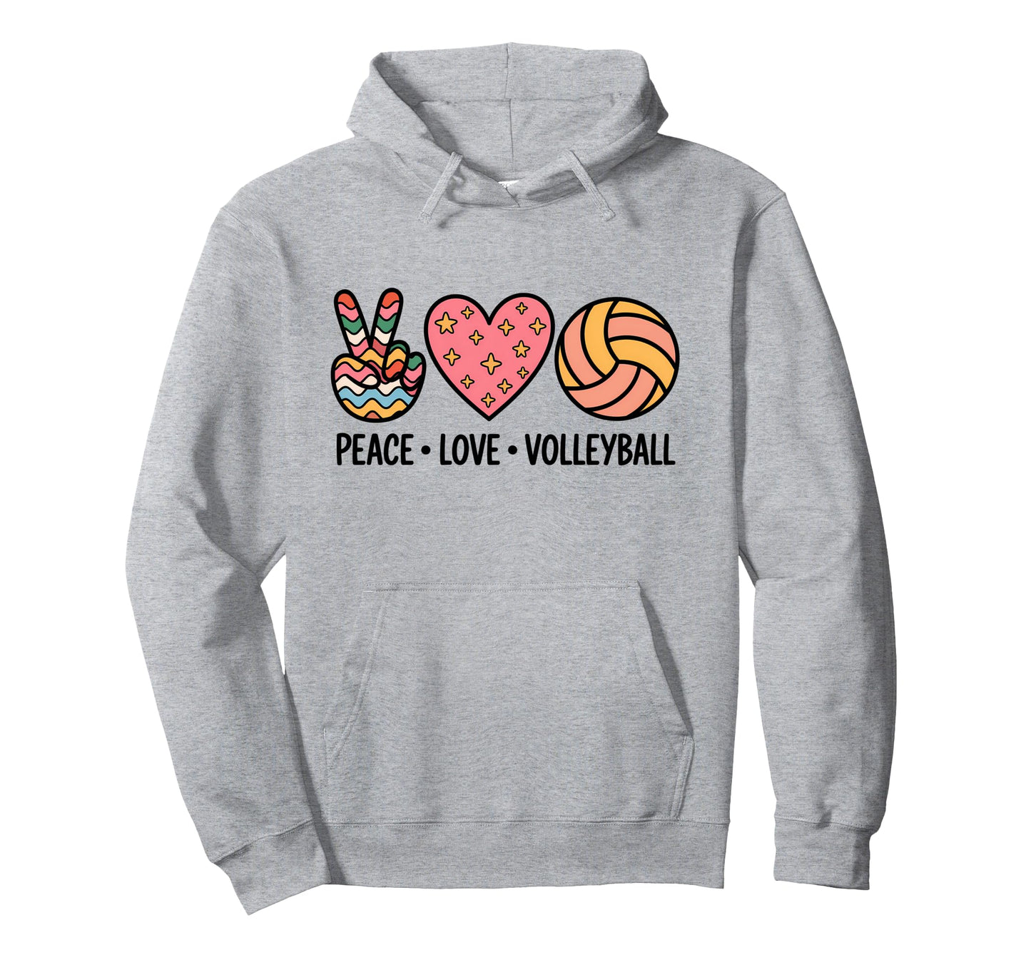 Peace Love Volleyball Player Colorful Hoodie - Fun Novelty Design Unisex - T-Shirt, Sweatshirt, Hoodie