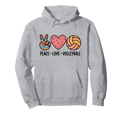 Peace Love Volleyball Player Colorful Hoodie - Fun Novelty Design Unisex - T-Shirt, Sweatshirt, Hoodie