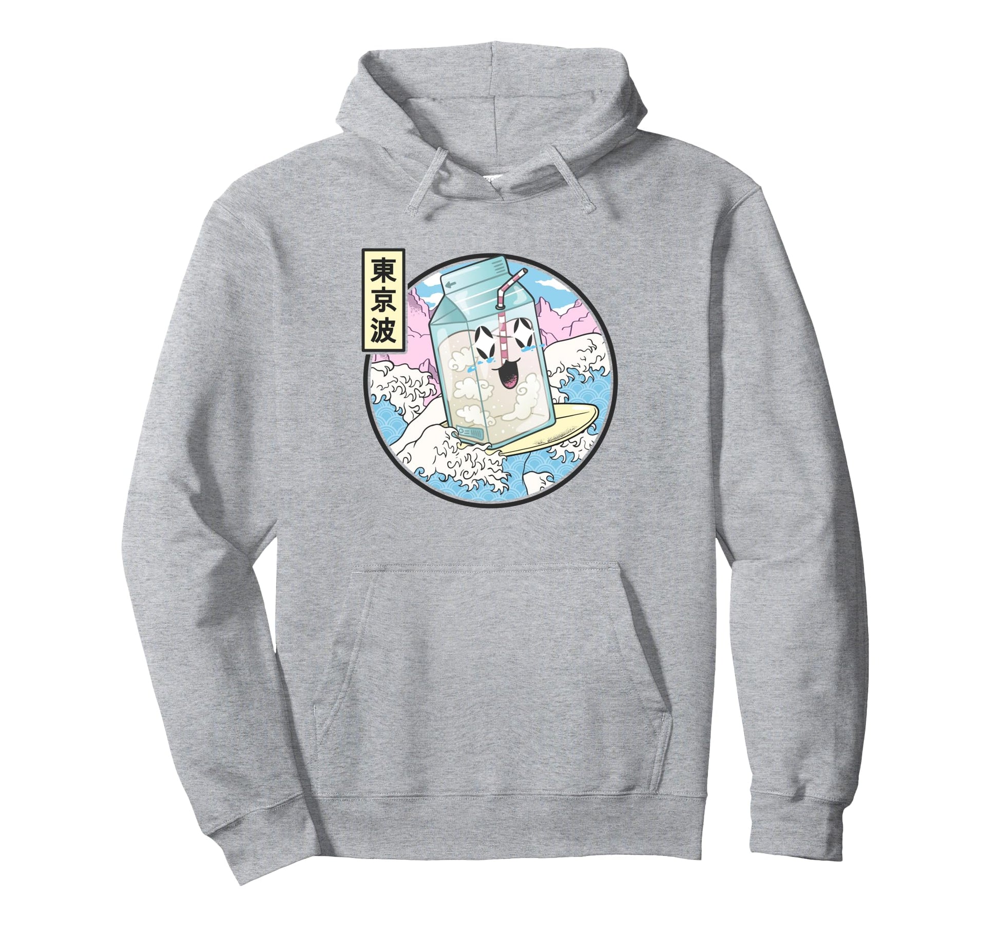 Surfing Milk Carton Japanese Waves Hoodie - Fun Novelty Design Men Women - T-Shirt, Sweatshirt, Hoodie