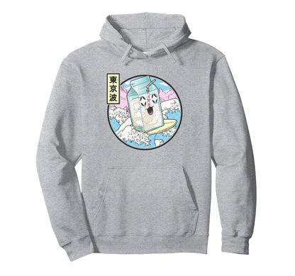 Surfing Milk Carton Japanese Waves Hoodie - Fun Novelty Design Men Women - T-Shirt, Sweatshirt, Hoodie