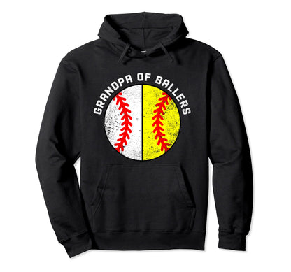 Grandpa Ballers Funny Baseball Softball Hoodie - Unique Graphic Men Women - T-Shirt, Sweatshirt, Hoodie