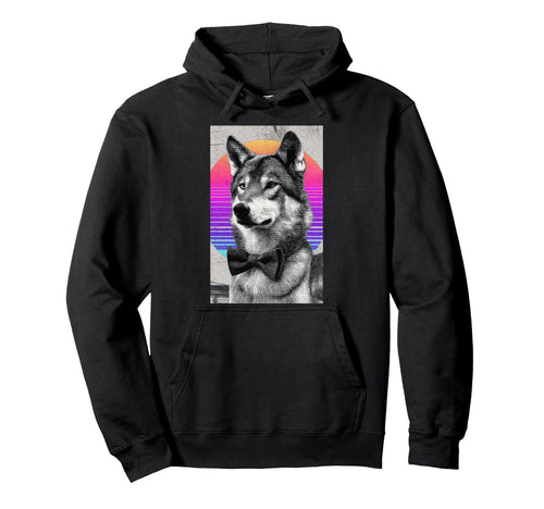 Funny Wolf Bow Tie 80S Synthwave Hoodie - Casual Everyday Wear for Adults - T-Shirt, Sweatshirt, Hoodie