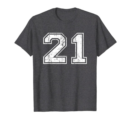 Number 21 Varsity Distressed Sports T-Shirt - Unique Graphic Men Women - T-Shirt, Sweatshirt, Hoodie