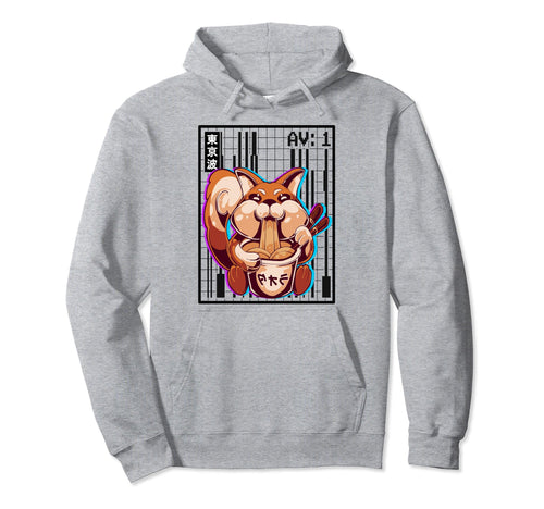 Weirdcore Fox Ramen Grid Vaporwave Hoodie - Aesthetic Graphic Men Women - T-Shirt, Sweatshirt, Hoodie