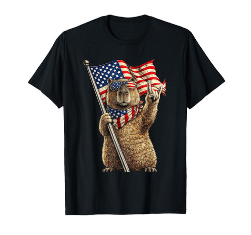 Patriotic Capybara Rock American T-Shirt - Minimalist Print for Adults - T-Shirt, Sweatshirt, Hoodie