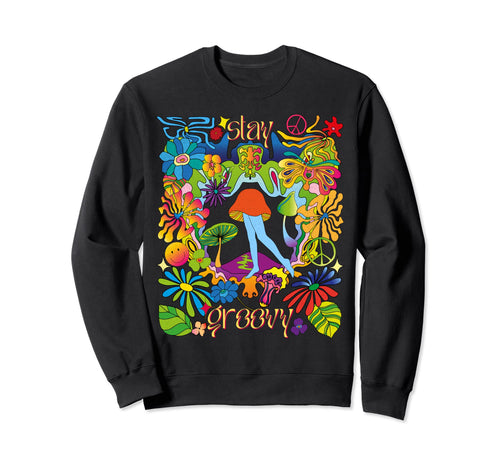 Groovy Rainbow Peace Sign Mushroom Sweatshirt - Graphic Print Unisex - T-Shirt, Sweatshirt, Hoodie