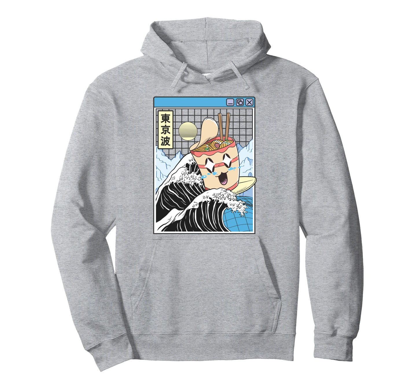 Instant Ramen Noodles Surfing Japanese Hoodie - Unique Graphic for Adults - T-Shirt, Sweatshirt, Hoodie
