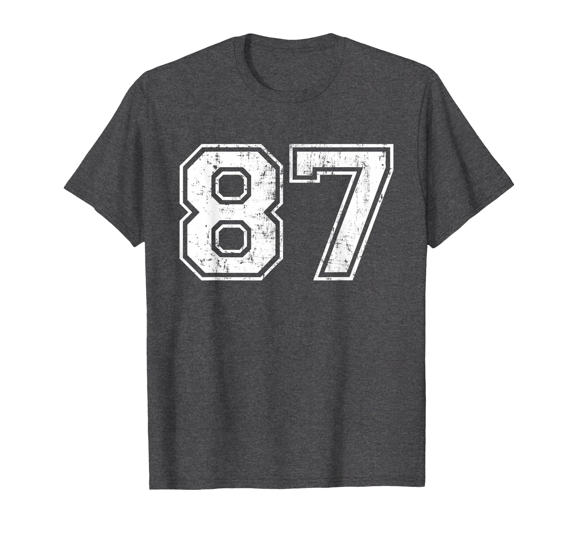 Number 87 Varsity Distressed Sports T-Shirt - Fun Novelty Design Men Women - T-Shirt, Sweatshirt, Hoodie