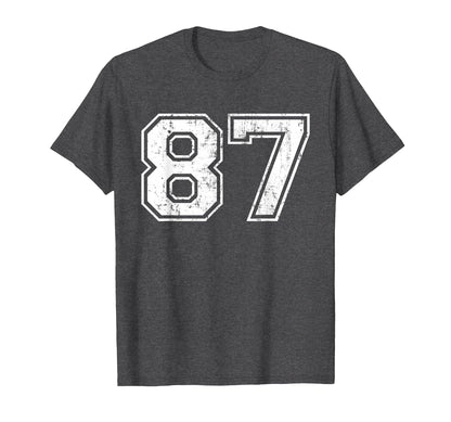 Number 87 Varsity Distressed Sports T-Shirt - Fun Novelty Design Men Women - T-Shirt, Sweatshirt, Hoodie