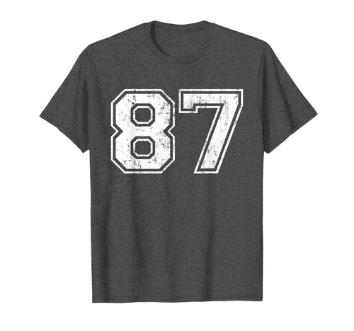 Number 87 Varsity Distressed Sports T-Shirt - Fun Novelty Design Men Women - T-Shirt, Sweatshirt, Hoodie