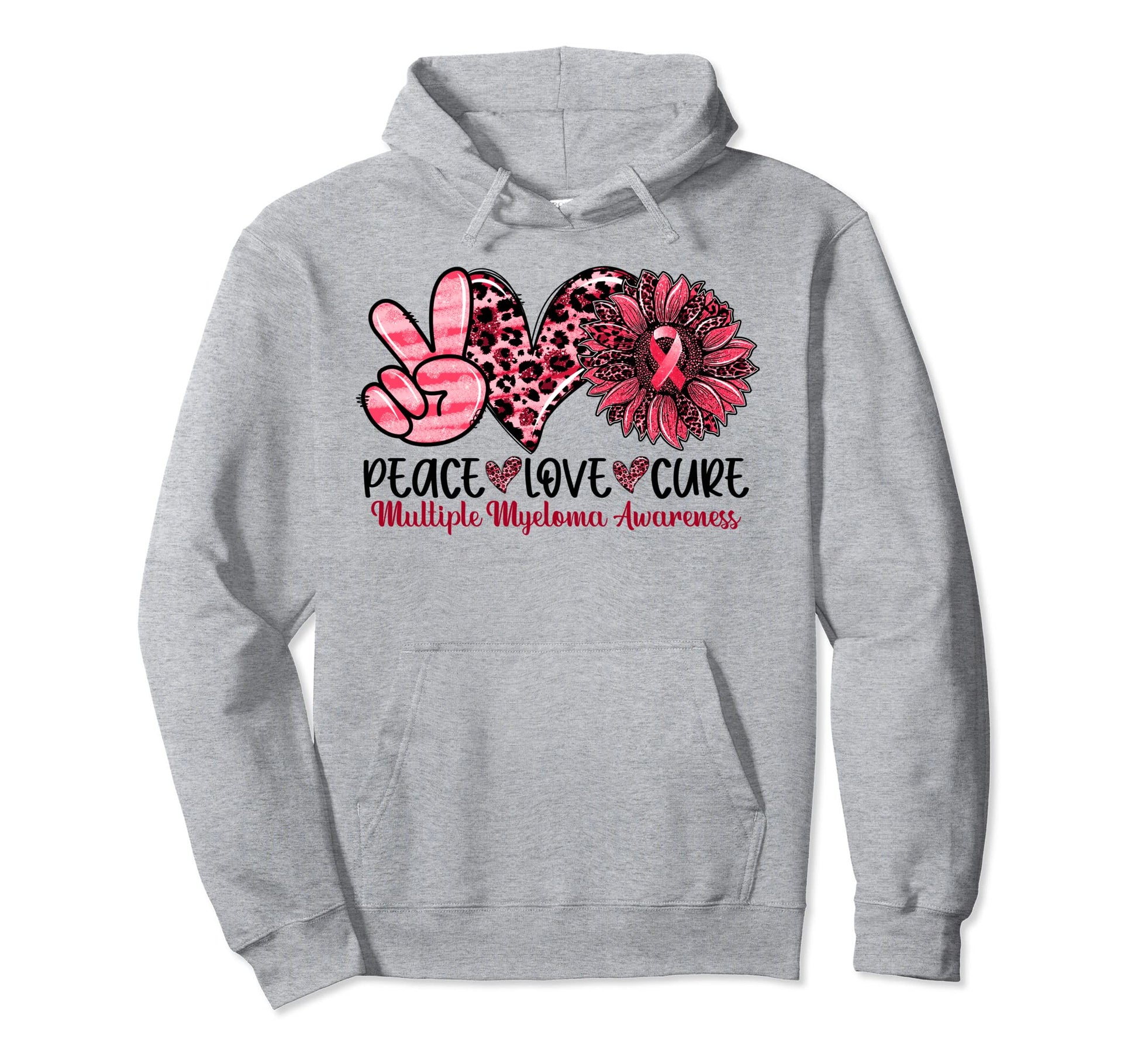 Peace Love Cure Sunflower Burgundy Hoodie - Casual Everyday Wear Unisex - T-Shirt, Sweatshirt, Hoodie