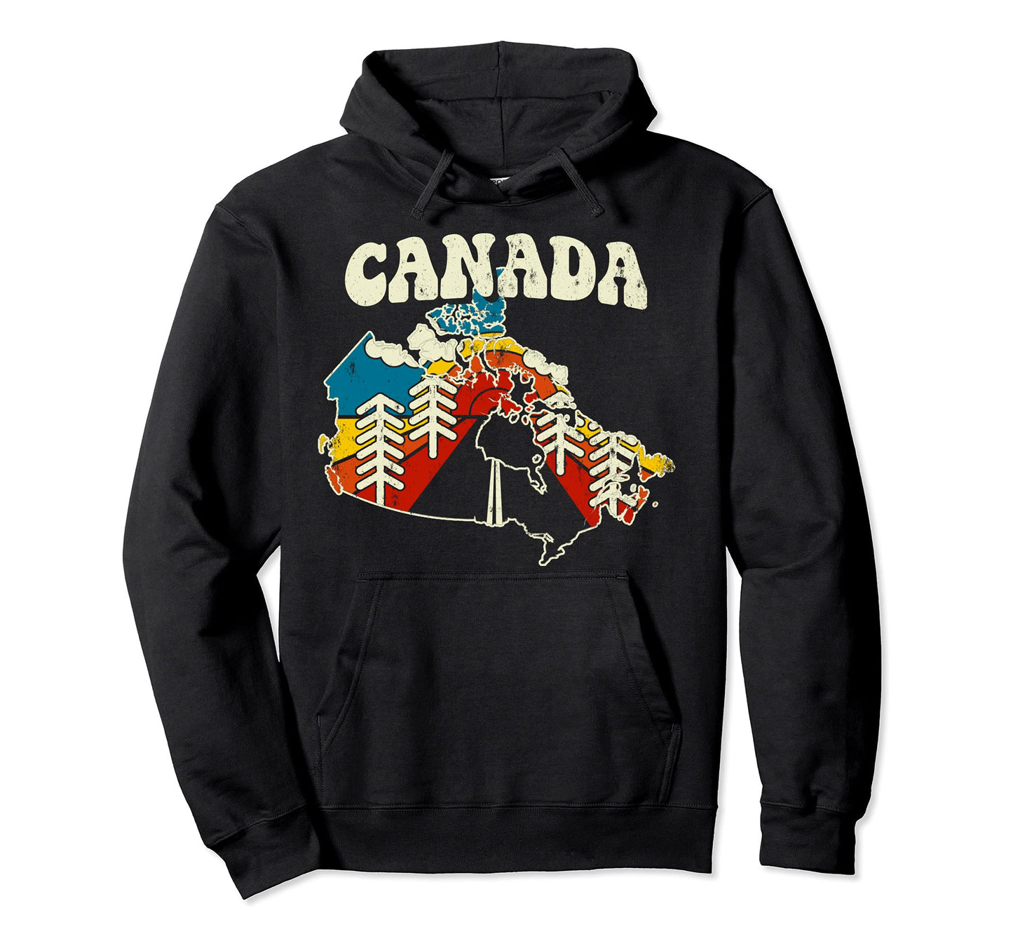 Canada Canadian Country Rainbow 70S Map Hoodie - Unique Graphic Men Women - T-Shirt, Sweatshirt, Hoodie