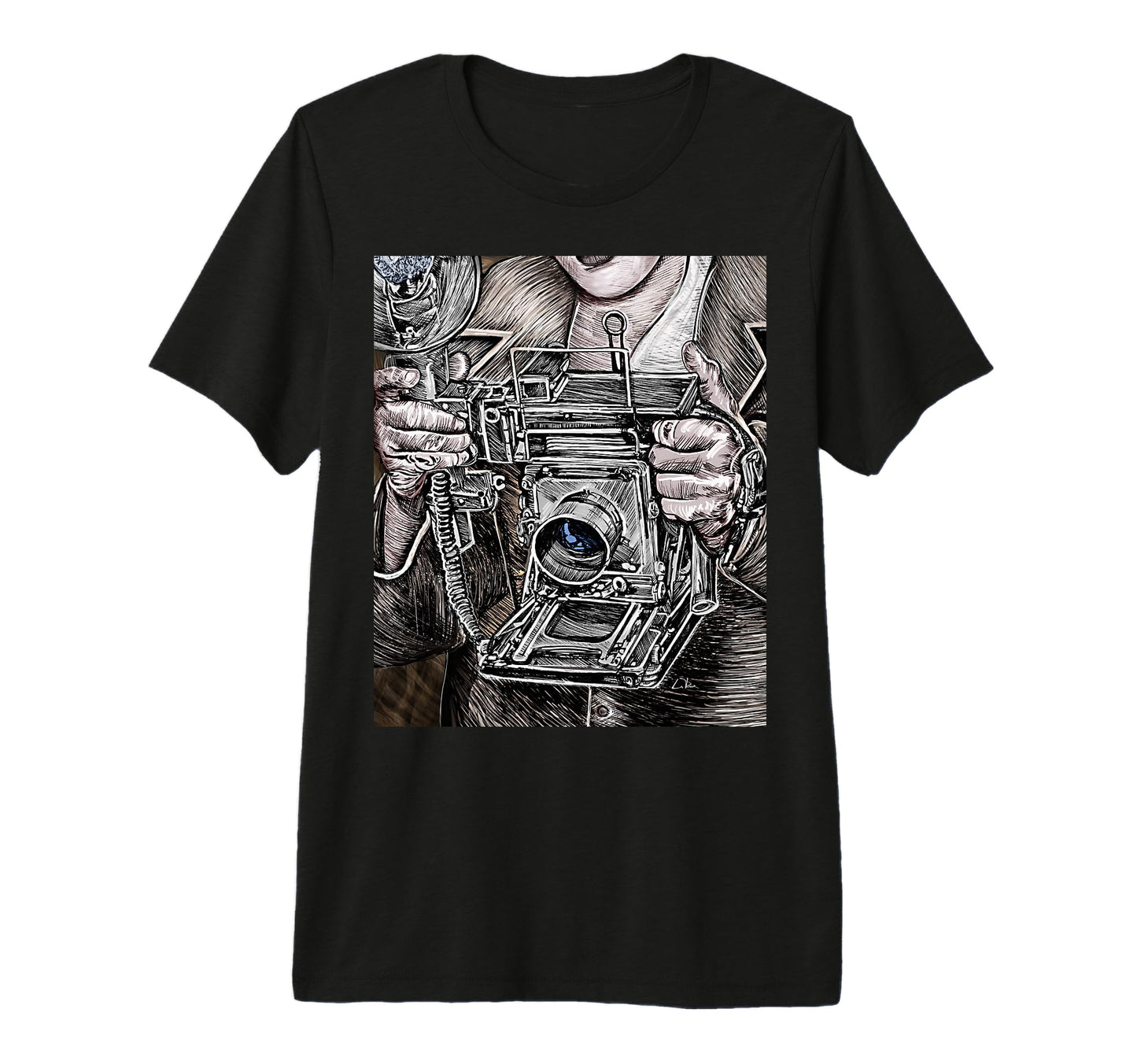 View Camera 4X5 Film Photographer Sepia T-Shirt - Minimalist Print Unisex - T-Shirt, Sweatshirt, Hoodie