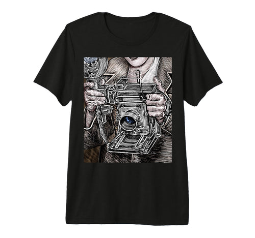 View Camera 4X5 Film Photographer Sepia T-Shirt - Minimalist Print Unisex - T-Shirt, Sweatshirt, Hoodie