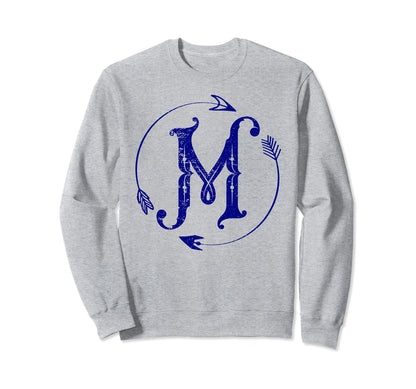 Initial M Monogram Boho Name Letter M Sweatshirt - Unique Graphic Men Women - T-Shirt, Sweatshirt, Hoodie