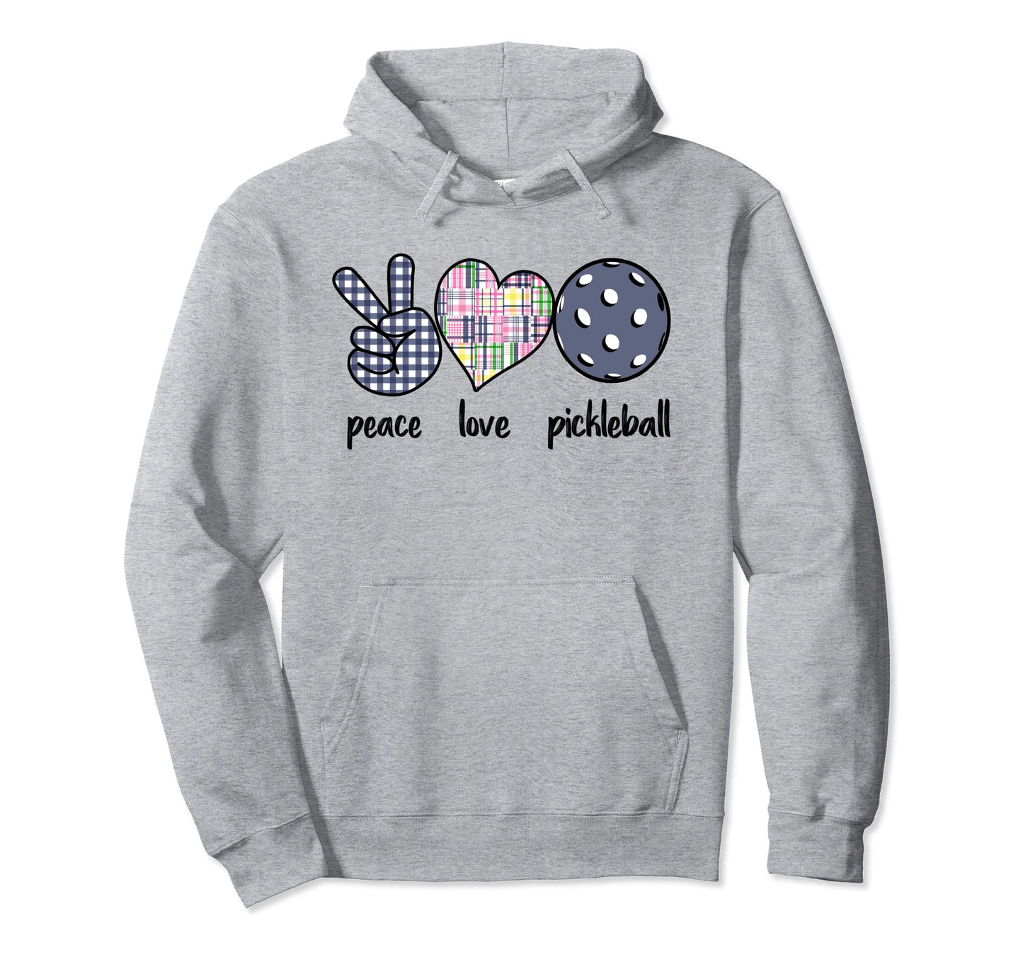 Preppy Pickleball Madras Plaid Peace Love Hoodie - Custom Art Print Unisex - T-Shirt, Sweatshirt, Hoodie