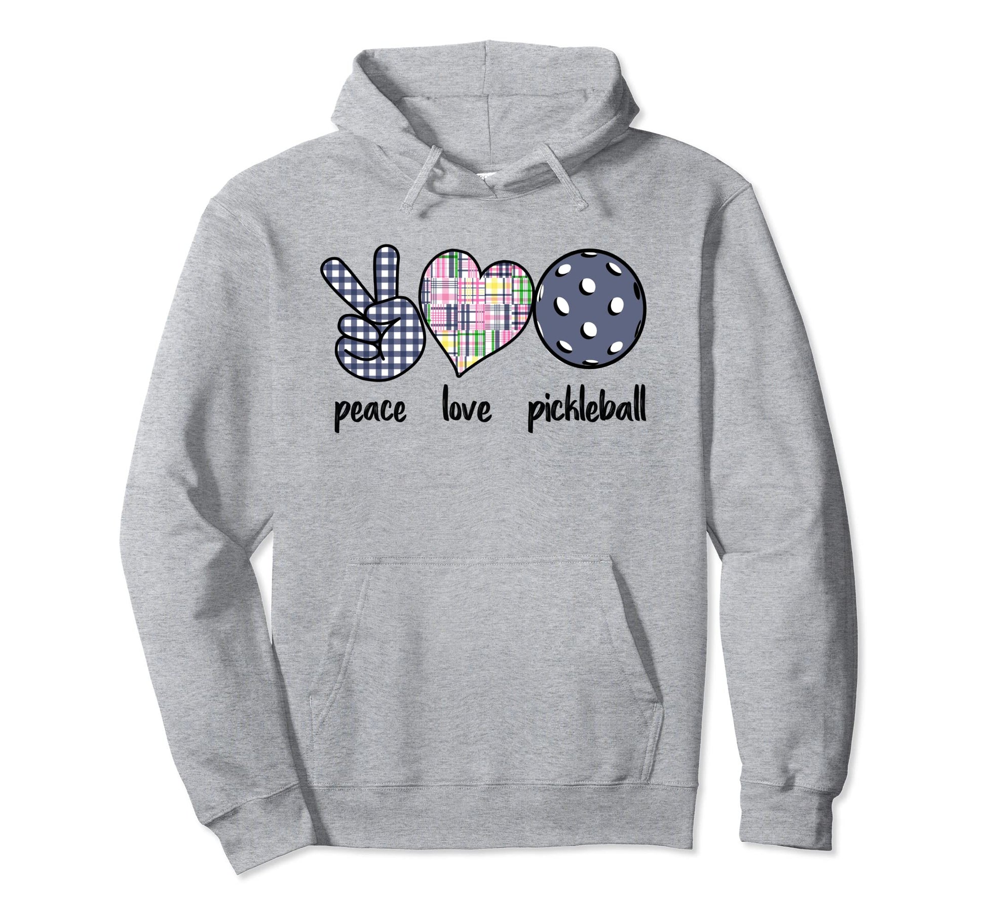 Preppy Pickleball Madras Plaid Peace Love Hoodie - Custom Art Print Unisex - T-Shirt, Sweatshirt, Hoodie