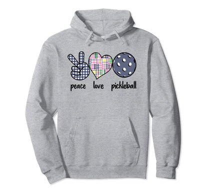 Preppy Pickleball Madras Plaid Peace Love Hoodie - Custom Art Print Unisex - T-Shirt, Sweatshirt, Hoodie