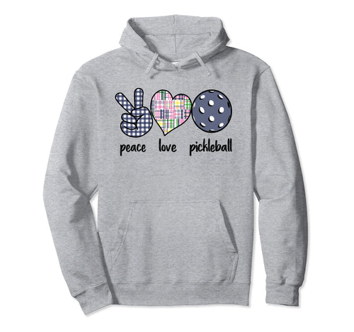 Preppy Pickleball Madras Plaid Peace Love Hoodie - Custom Art Print Unisex - T-Shirt, Sweatshirt, Hoodie