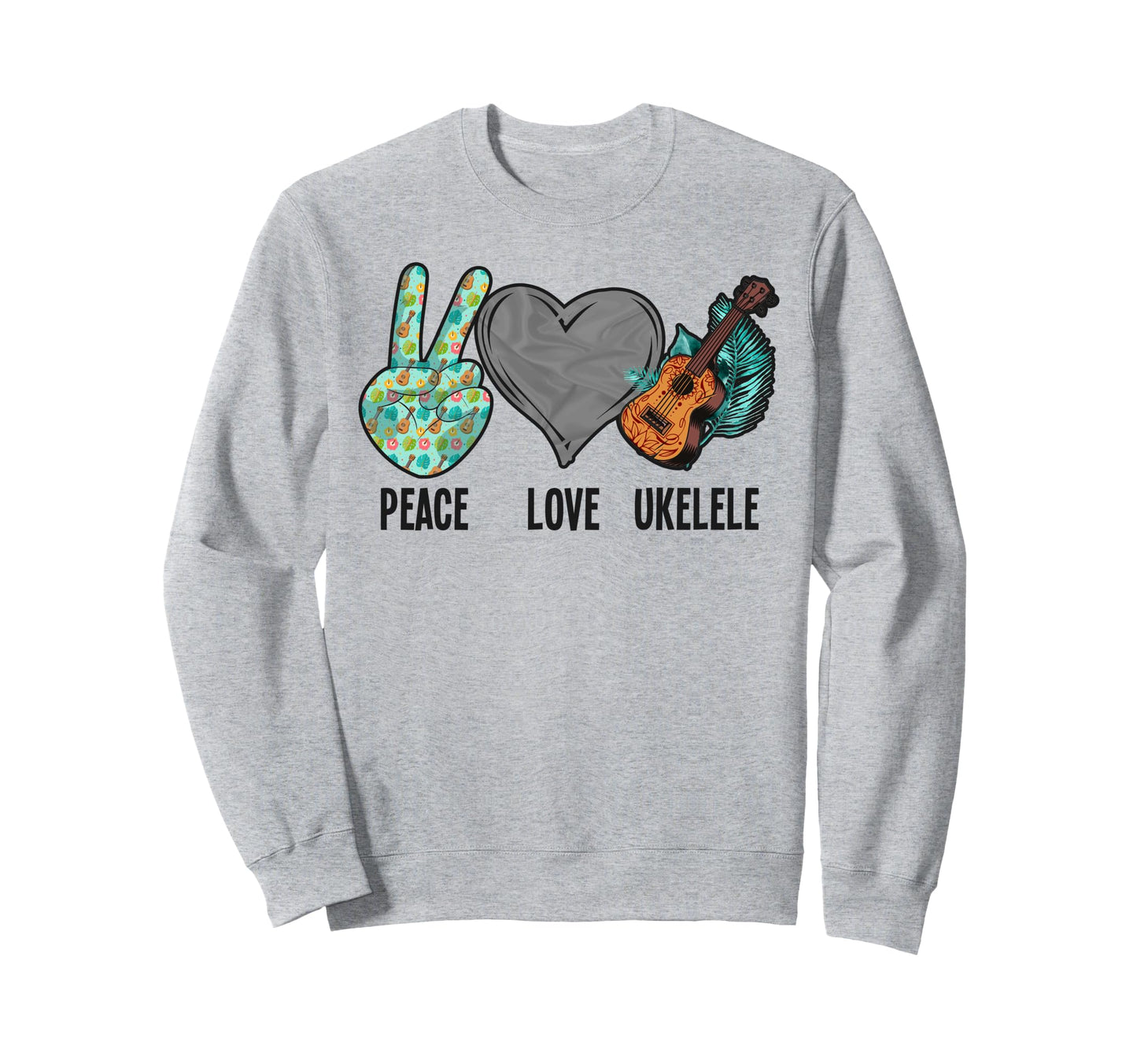 Hawaiian Ukulele Uke Peace Love Sweatshirt - Minimalist Print Men Women - T-Shirt, Sweatshirt, Hoodie