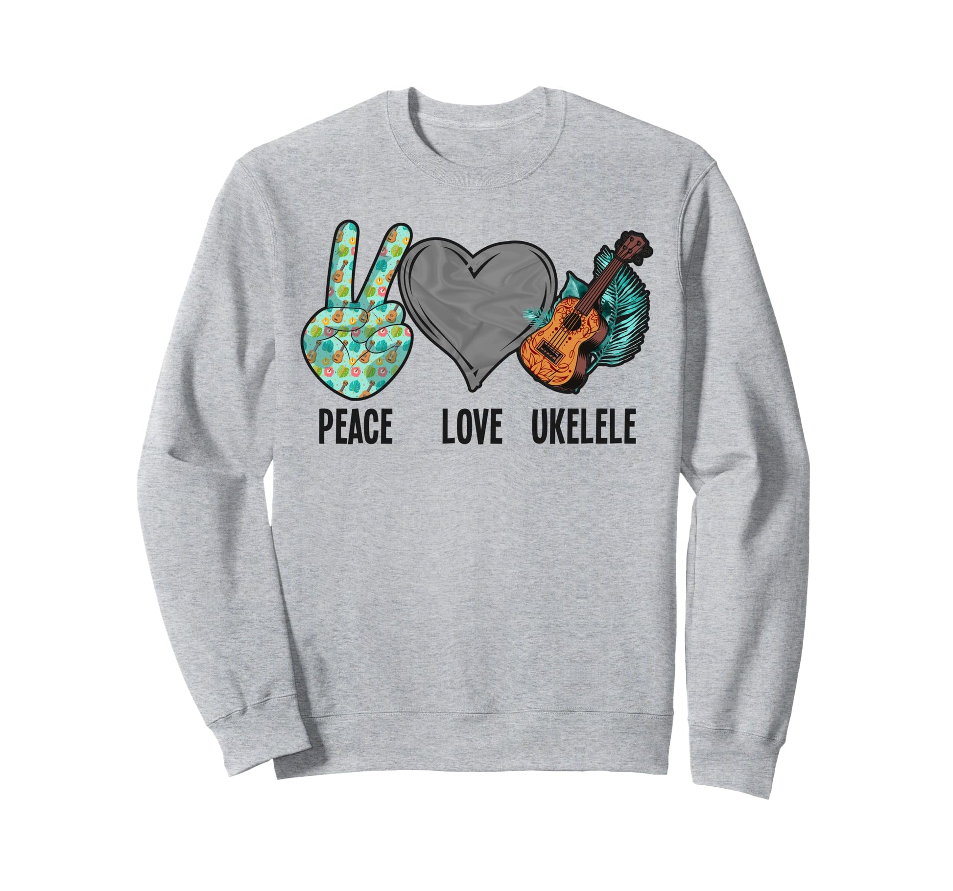 Hawaiian Ukulele Uke Peace Love Sweatshirt - Minimalist Print Men Women - T-Shirt, Sweatshirt, Hoodie