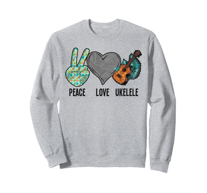 Hawaiian Ukulele Uke Peace Love Sweatshirt - Minimalist Print Men Women - T-Shirt, Sweatshirt, Hoodie