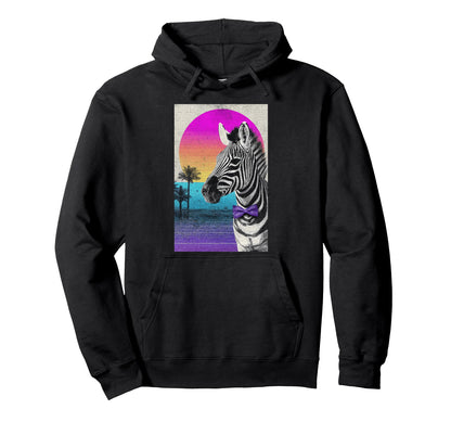 Funny Zebra Bow Tie 80S Synthwave Hoodie - Graphic Print Men Women - T-Shirt, Sweatshirt, Hoodie