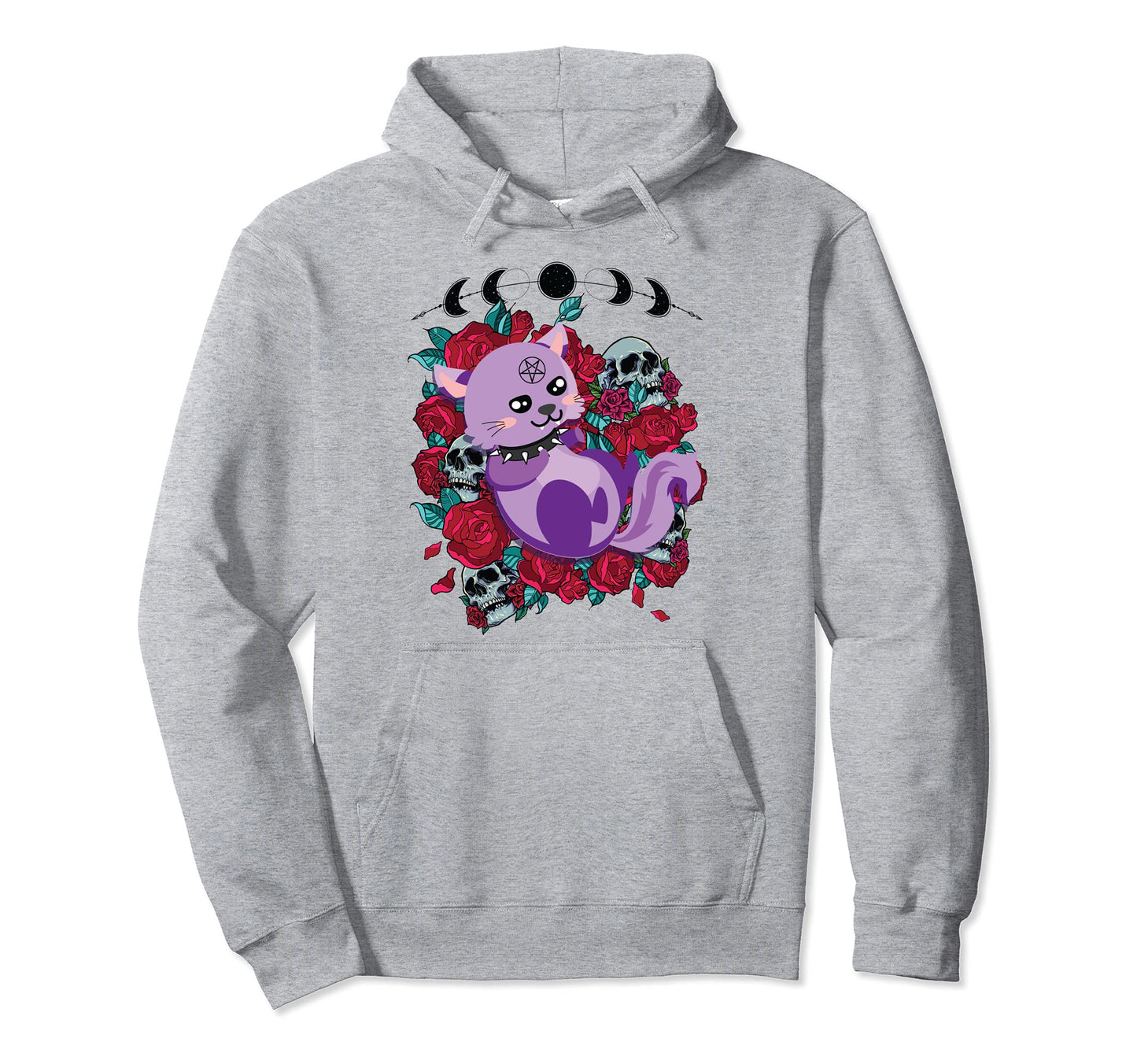 Cat Skull Roses Goth Cat Hoodie - Trendy Graphic for Adults - T-Shirt, Sweatshirt, Hoodie