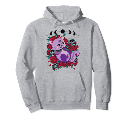 Cat Skull Roses Goth Cat Hoodie - Trendy Graphic for Adults - T-Shirt, Sweatshirt, Hoodie