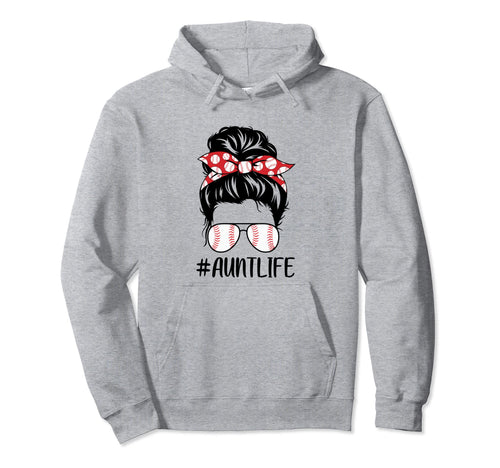 Baseball Aunt Life Messy Bun Hair Hoodie - Minimalist Print Unisex - T-Shirt, Sweatshirt, Hoodie