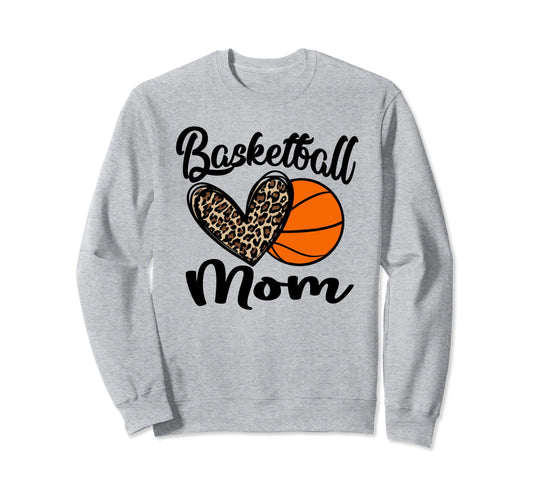 Basketball Mom Leopard Heart Sweatshirt - Casual Everyday Wear Men Women - T-Shirt, Sweatshirt, Hoodie