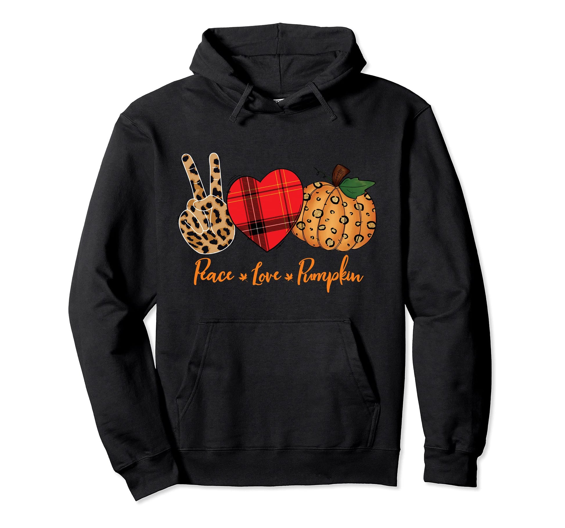 Leopard Pumpkin Peace Love And Pumpkin Hoodie - Trendy Graphic for Adults - T-Shirt, Sweatshirt, Hoodie