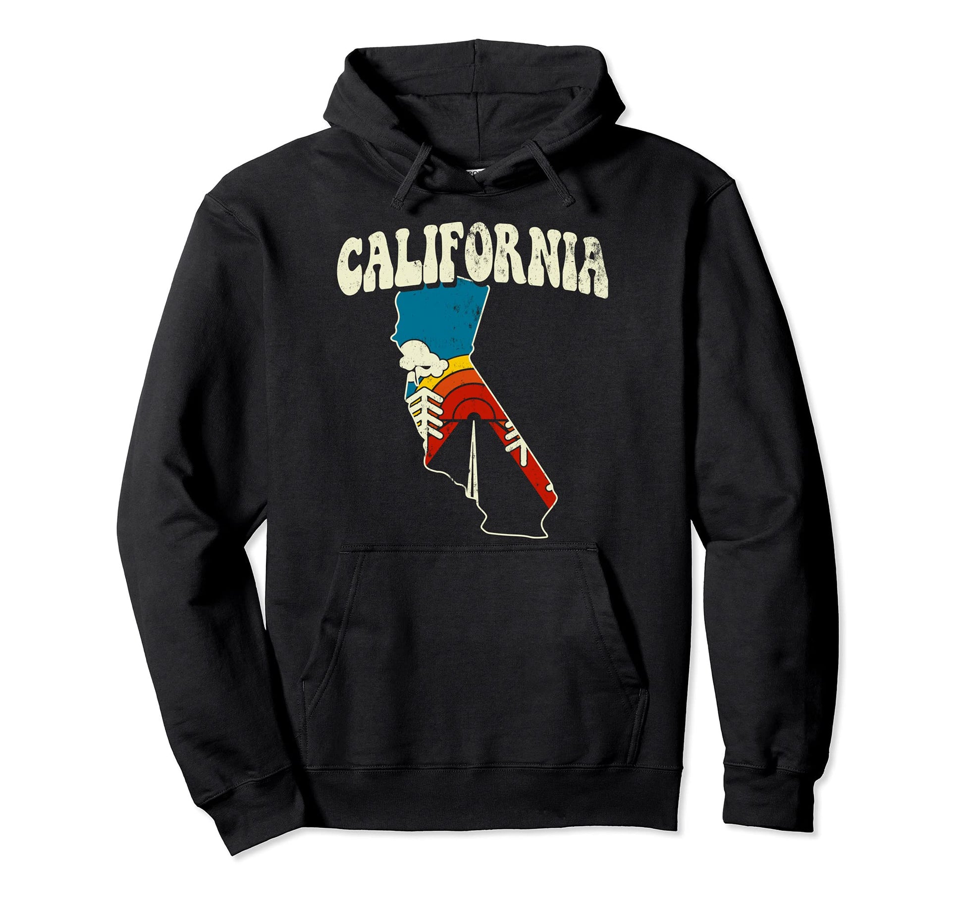 California Rainbow State Hippie 70S Map Hoodie - Unique Graphic Unisex - T-Shirt, Sweatshirt, Hoodie
