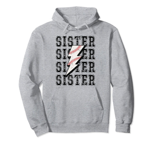Baseball Sister Lightning Bolt Hoodie - Novelty Apparel Men Women - T-Shirt, Sweatshirt, Hoodie